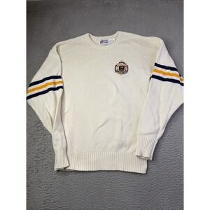 Vintage Cliff Engle Sweater Mens Large Beige U.S. Naval Academy Ex Tridens 80s